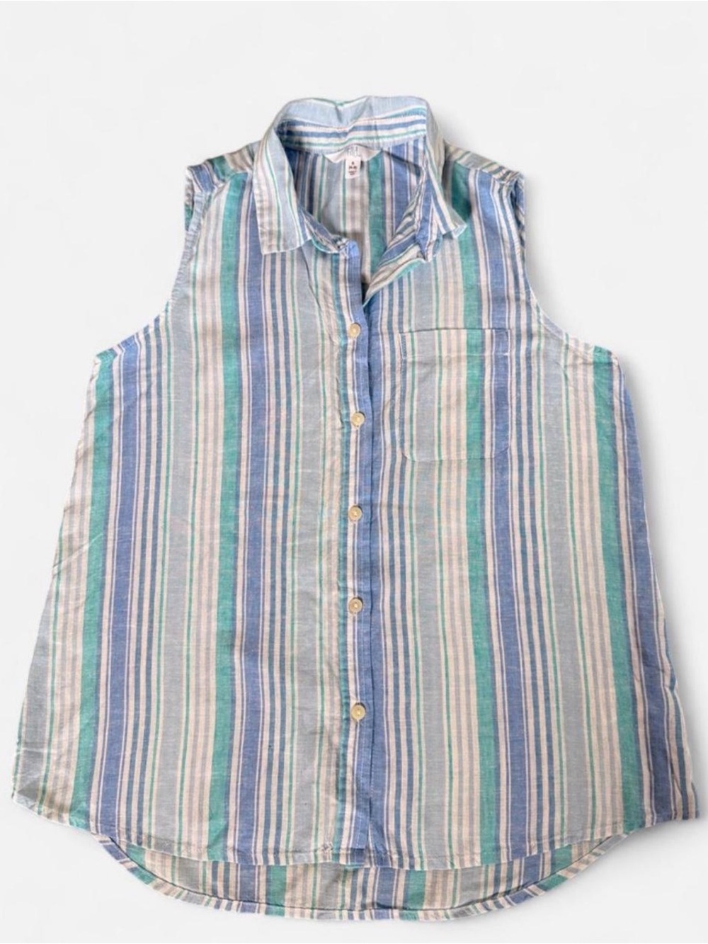 Time and Tru Blue Striped Sleeveless Button Down Top S